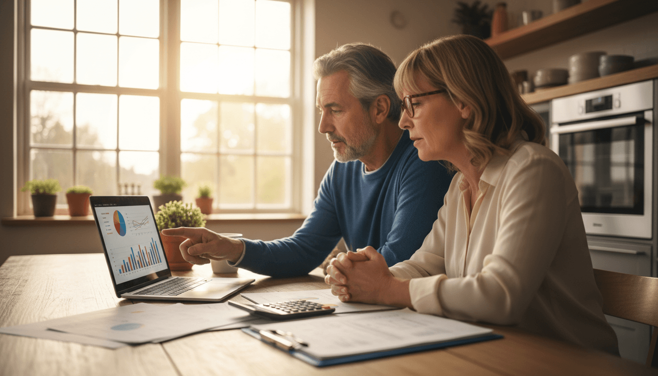 Couple reviewing financial planning documents together at home