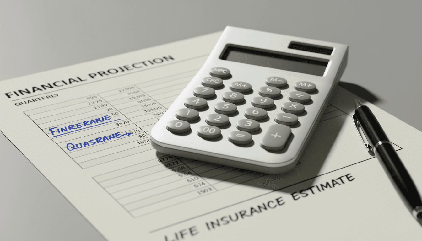Calculator and pen on life insurance planning worksheet with handwritten notes